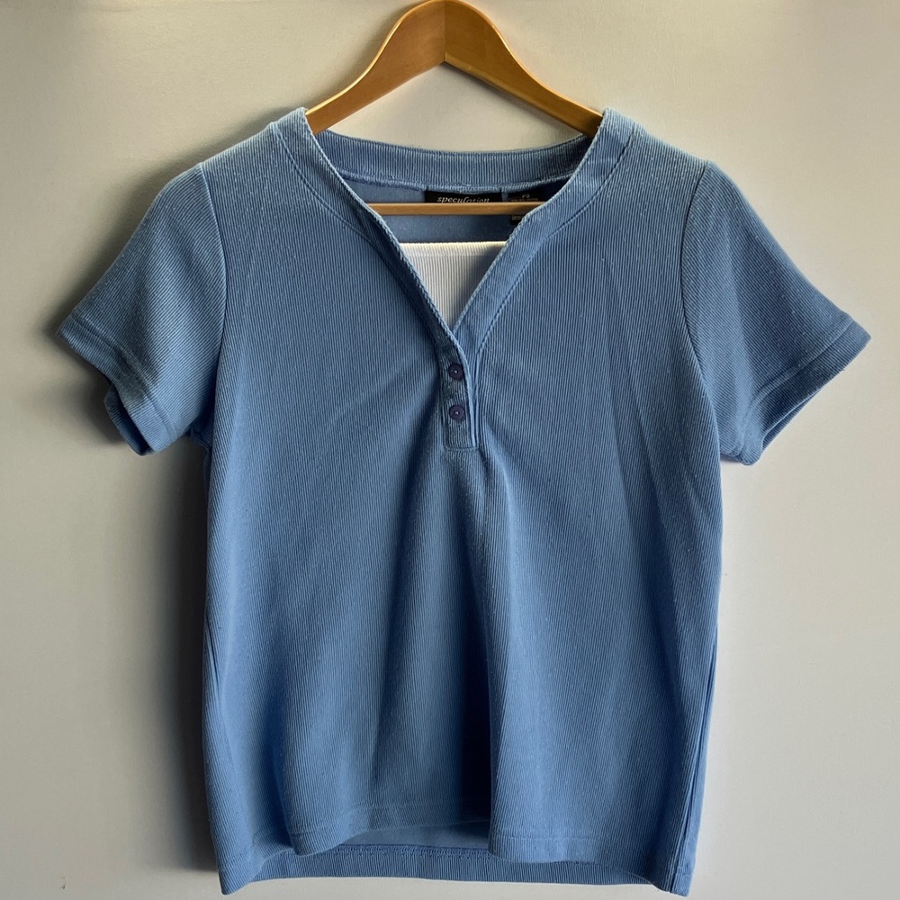 Casual Blue Short Sleeve Women's Top